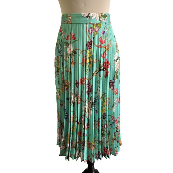 PINKO Women's Green Floral Garden Print Pleated Midi Skirt Size 8/44 - Picture 3 of 11